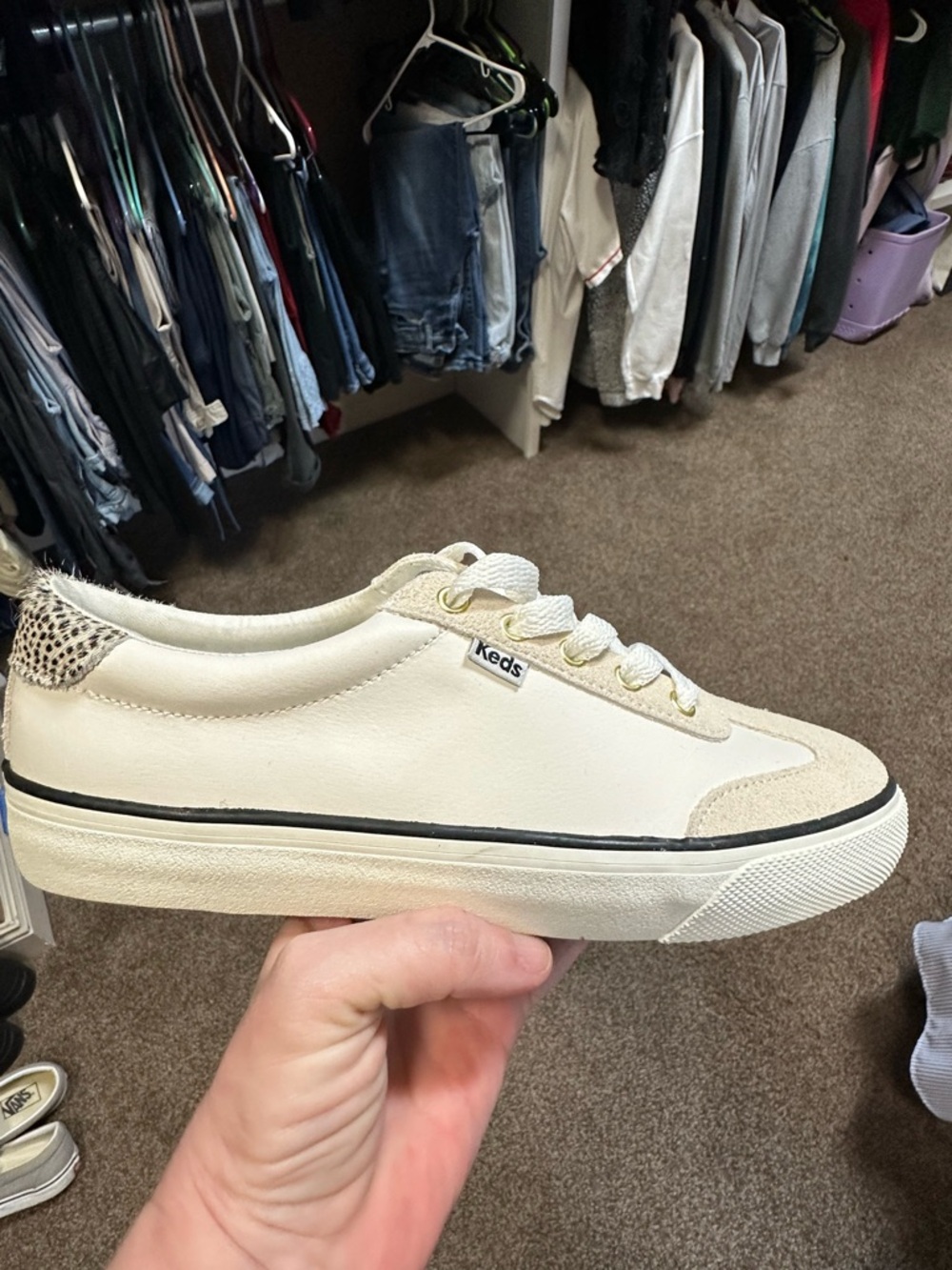 Keds White Canvas Low-Top Sneakers with Gold Eyelets